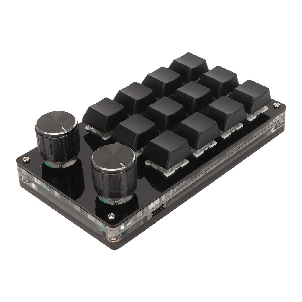 Mini 12 Key Keypad with 2 Knob Blue Switch DIY Programmable Wired Connection Plug and Play One Handed Mechanical