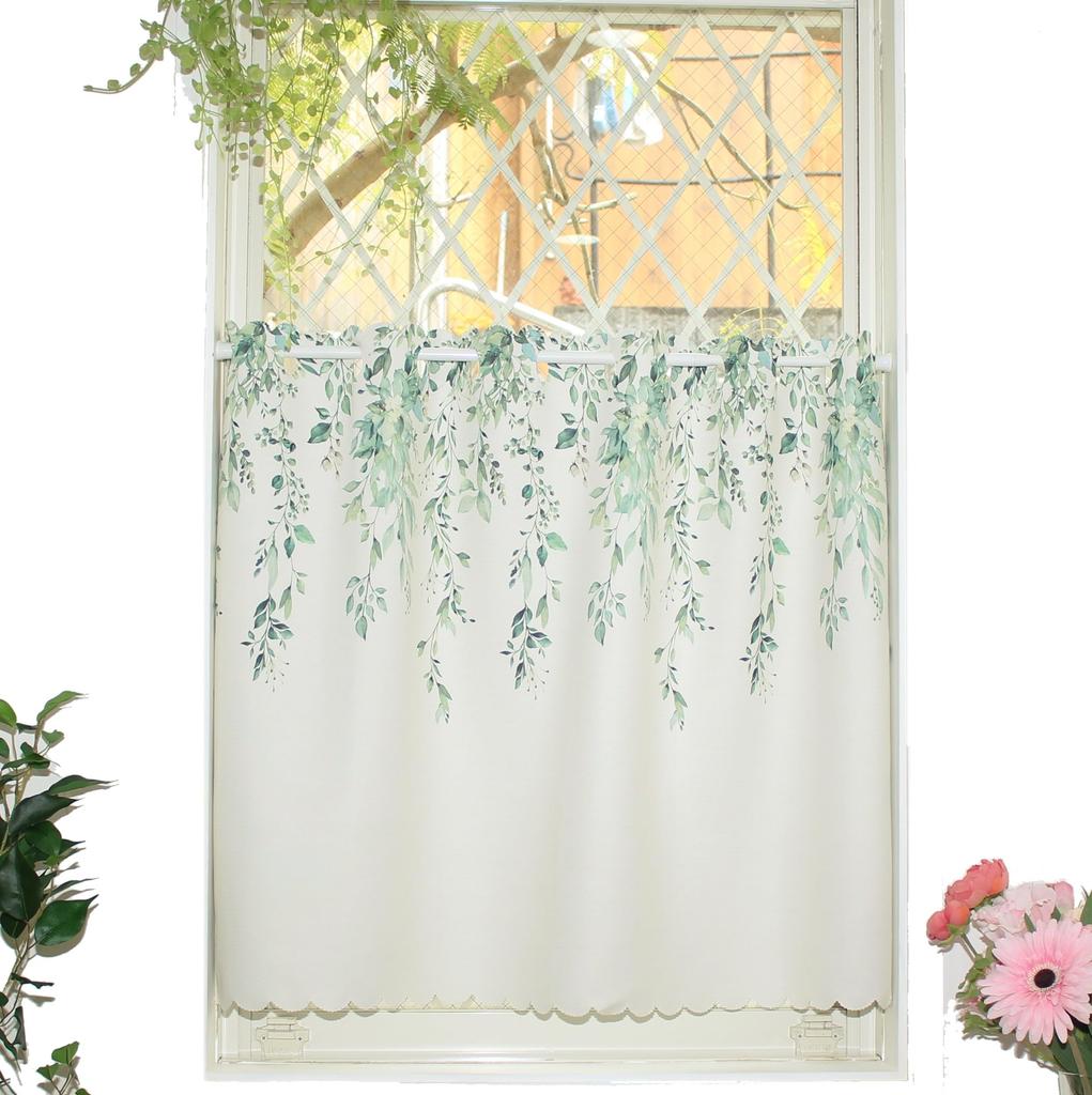 Shop Cafe Curtains for Small Heat Insulating Light 100cm Wide X 90cm Long [Cloth Nunoya] Windows, Blocking, [Green [Everleaf, Blocking], [1 Panel]]