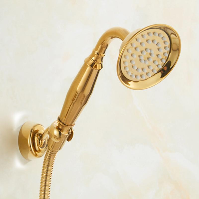 Luxury Classic Gold Brass Bathroom Bath Shower Faucet Mixer Tap Wall-Mounted Dual Handle Golden Bath tub Faucet Set