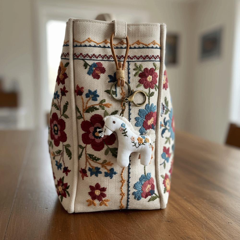 Stuffed Animal Embroidered Horse Keychain Cute Horse Year Key Chain Cloth Pony Pendant  anging