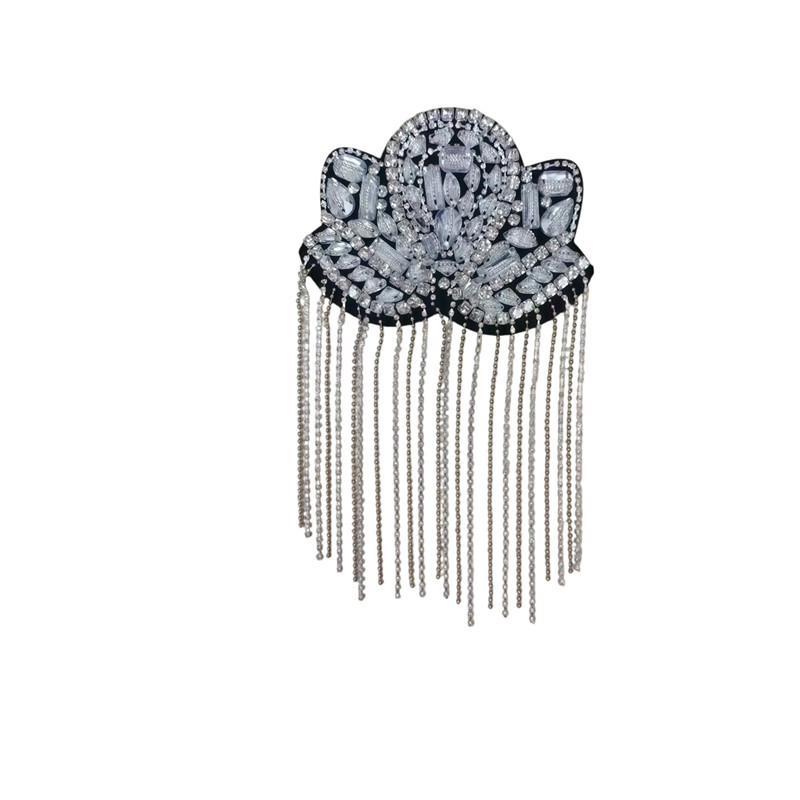 

1Pc Beaded Decoration Tassel Epaulets Sparkling Rhinestone Shoulder Tassel Epaulet Detachable