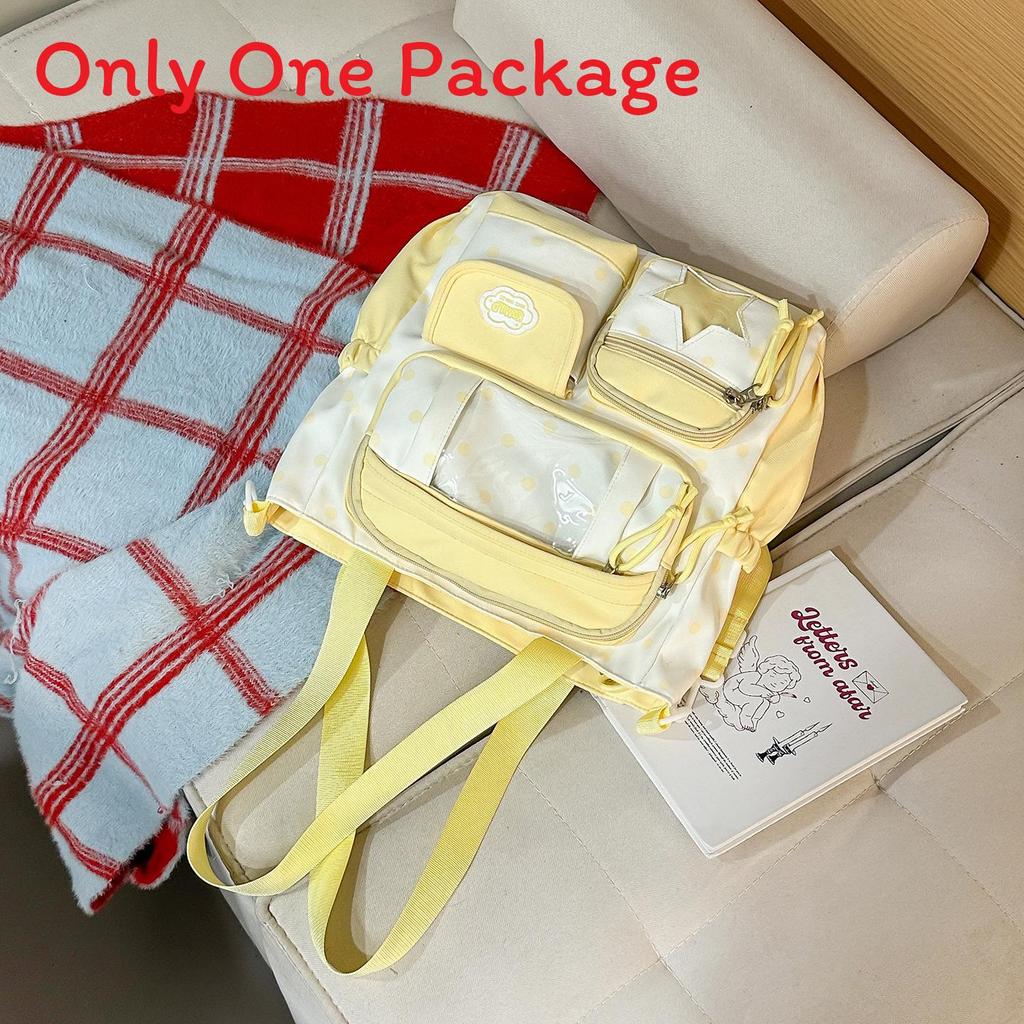 Nylon School Backpack For Girls With Polka Dot Pattern And Padded Shoulder Straps For Campus Use