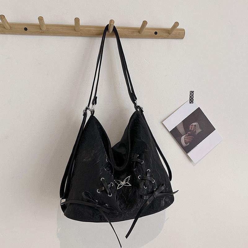 

Модная женская сумка, большая вместительная сумка-рюкзак, сумка двойного назначения, сложенный наплечный рюкзак с двумя плечами для поездок на работу через плечо чёрный