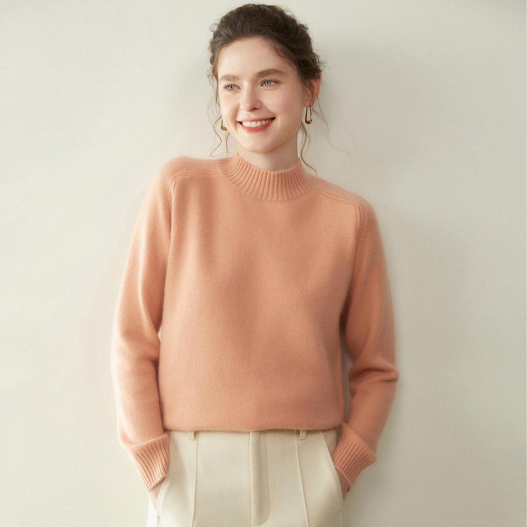 Women's Soft Cashmere Sweater, Half-High Neck, 2025 Autumn/Winter, Thick Double-Ply Knit, Versatile Layer.