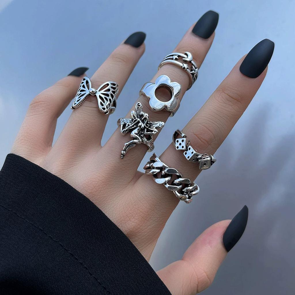 Europäisches und Amerikanisches 25-teiliges Ring-Set, Schlange Elefant Tropföl Klatsch Liebe Blätter Kleine Blumen Geometrisch Gelenkring Damen