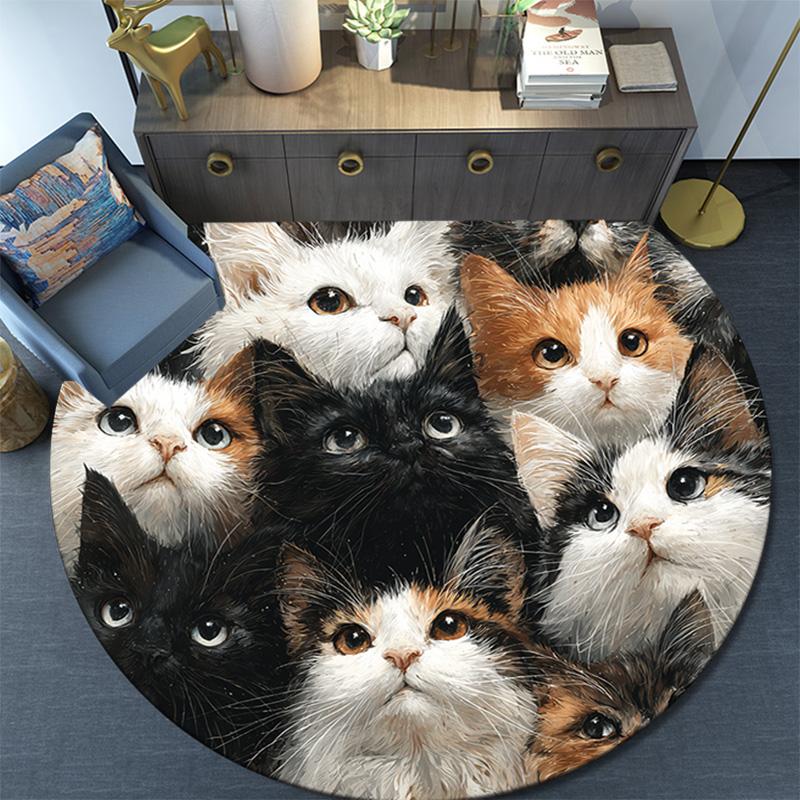 Curious Cat Round Area Rug,Carpet Rug for Living Room Bedroom Sofa Playroom Decor,Non-slip Floor Mat