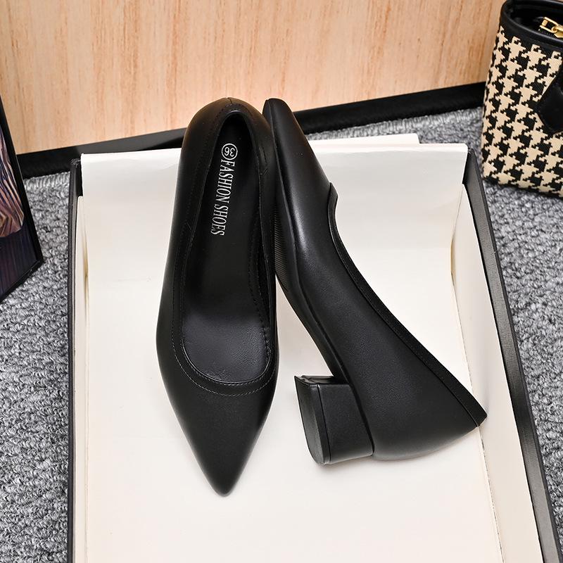 6cm Heel Height-Increasing French Pointed-Toe Black Women's Shoes - Perfect for Skirts and Professional Wear