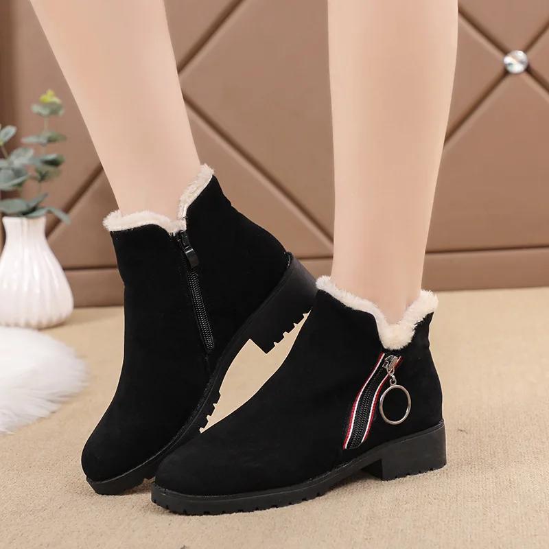 

Женские модные ботильоны на низком каблуке с шитьем из флока, женские повседневные удобные туфли черного/коричневого цвета 35 чёрный