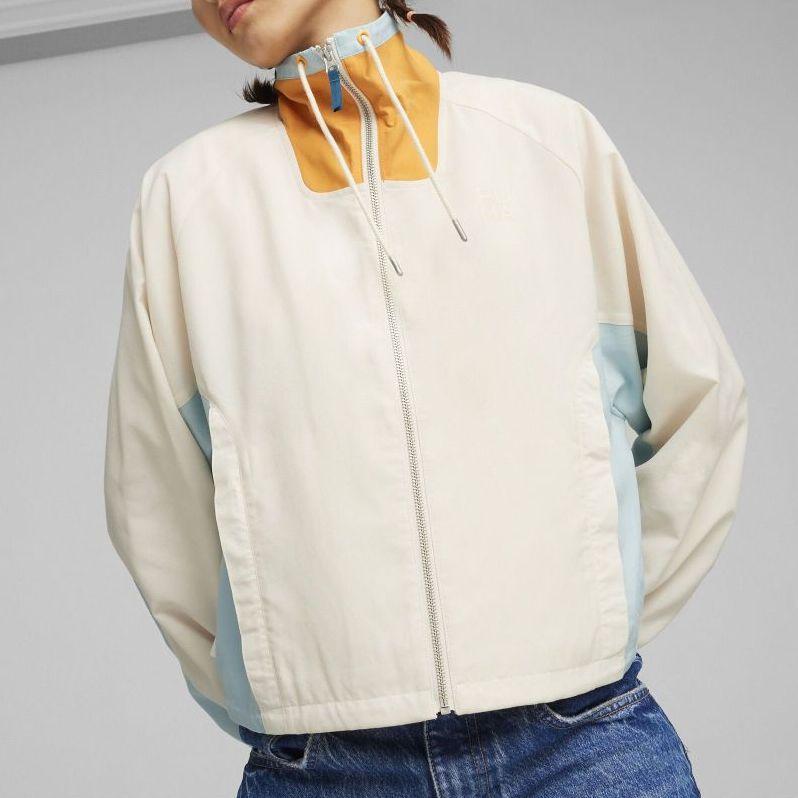 Puma Infuse Relaxed Woven Jacket Color Block Design Casual Stand Collar Loose Long Sleeve Vintage Sports Jacket Women Jackets Snow-White 626047-87