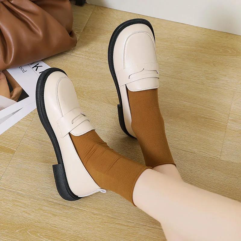 Chaussures de travail JK Petites chaussures en cuir Étudiantes Polyvalentes Printemps et Automne Petites chaussures en cuir