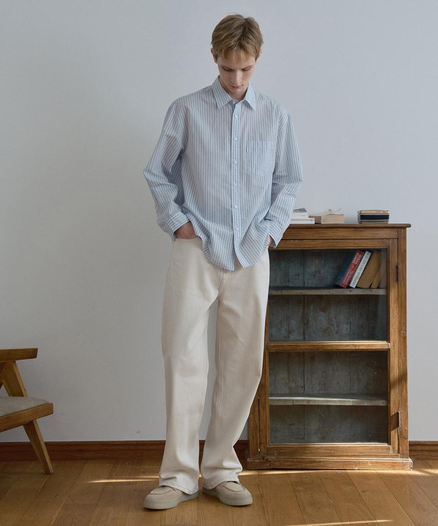 MINDBRIDGE [Couture] Crease 50-Count Light Blue Striped Oversized Shirt