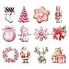 Christmas Gift Tags 12/24/36Pcs Pink Wooden Ornaments Set, Snowman Santa Hanging Decors, Xtmas Hanigings with Ropes for Tree Home Decor Party Supplies