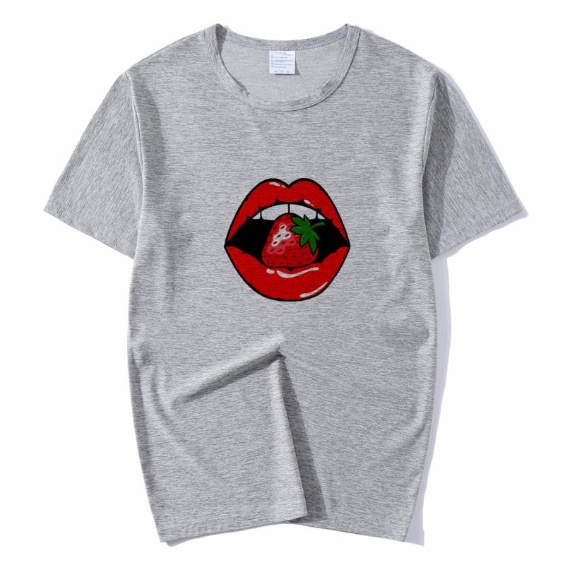 Summer Tops Red Mouth Lip Kiss Printed Women Fashion Tshirt Funny Leopard Graphic Tee