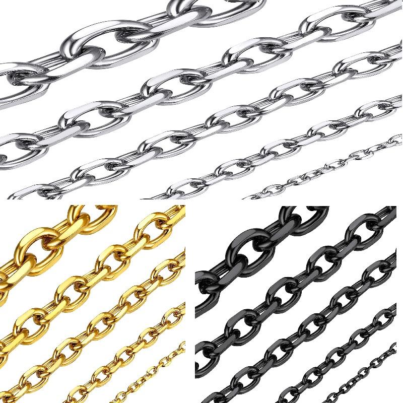 Edelstahl O-Kette für Herren Damen Rolo Halskette für Anhänger Gold/Silber/Schwarz Farbe Kabelglied Geschenk 2mm 3mm 4mm 5mm 6mm Breit