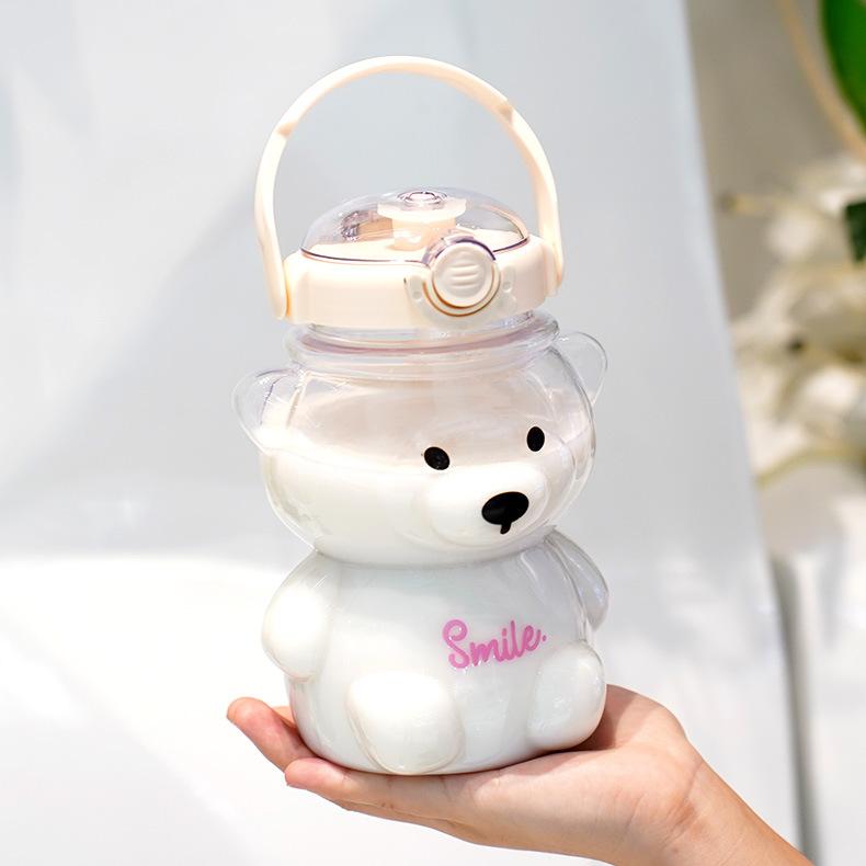 Internet Celebrity Bear Water Cup Summer High Value Large Capacity Bear Belly Cup Strap Portable 1000ml Straw Cup