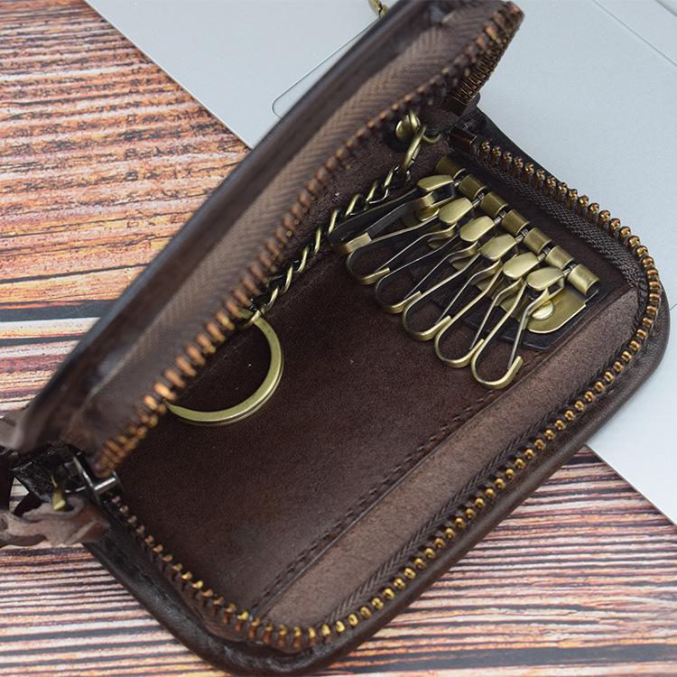 Embossed Leather Remote Car Key Case with Smart Driver's License Slot