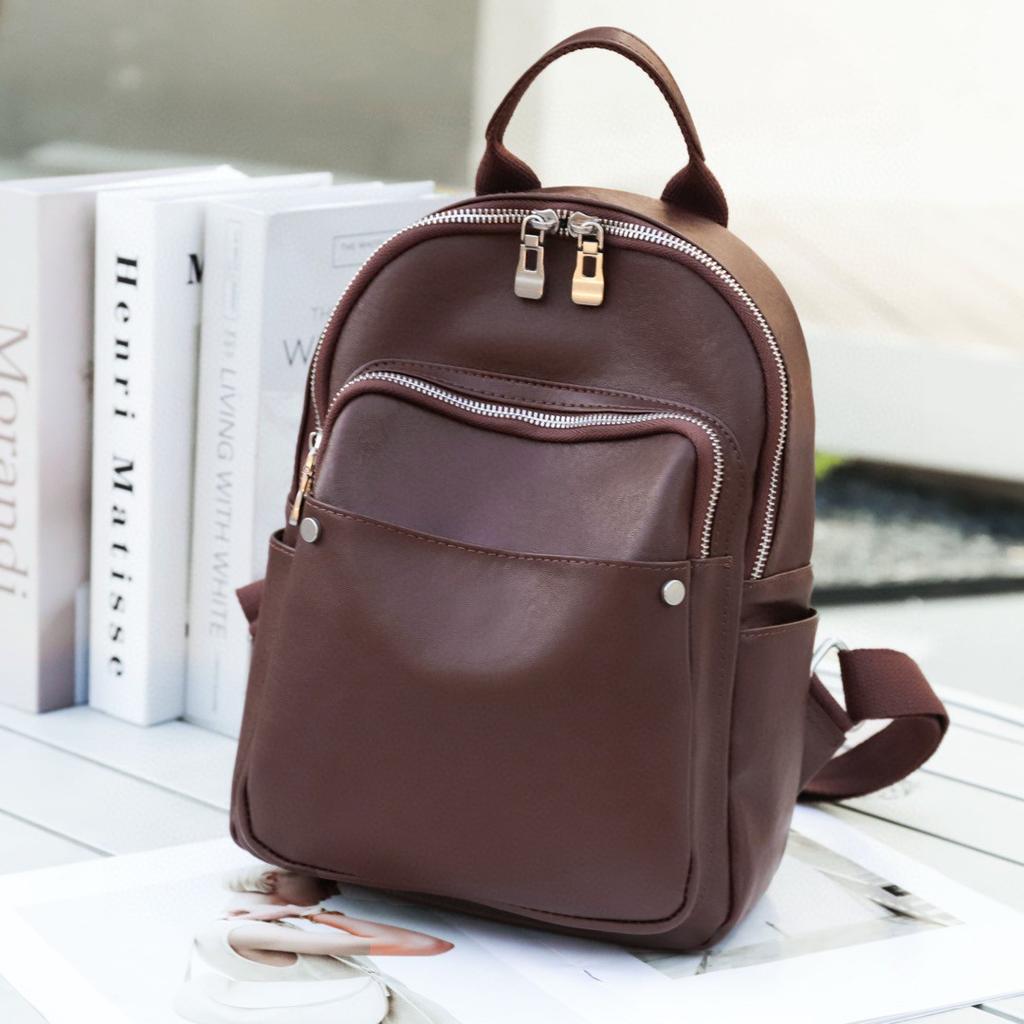 Top Layer Leather Backpack for Women Flocking Leather Backpack for Women Commuting Backpack