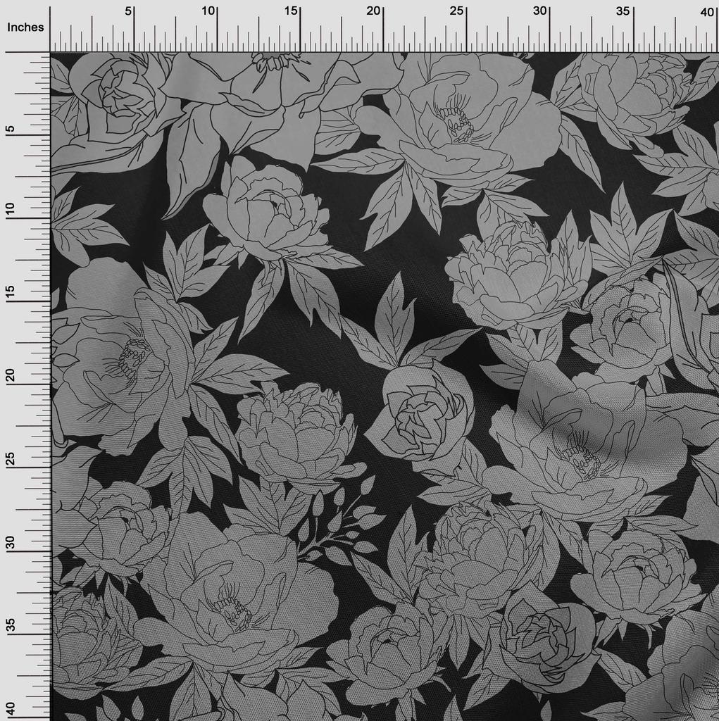 oneOone Cotton Cambric Gray Fabric Floral  Quilting Supplies Print Sewing Fabric By The Yard 42 Inch