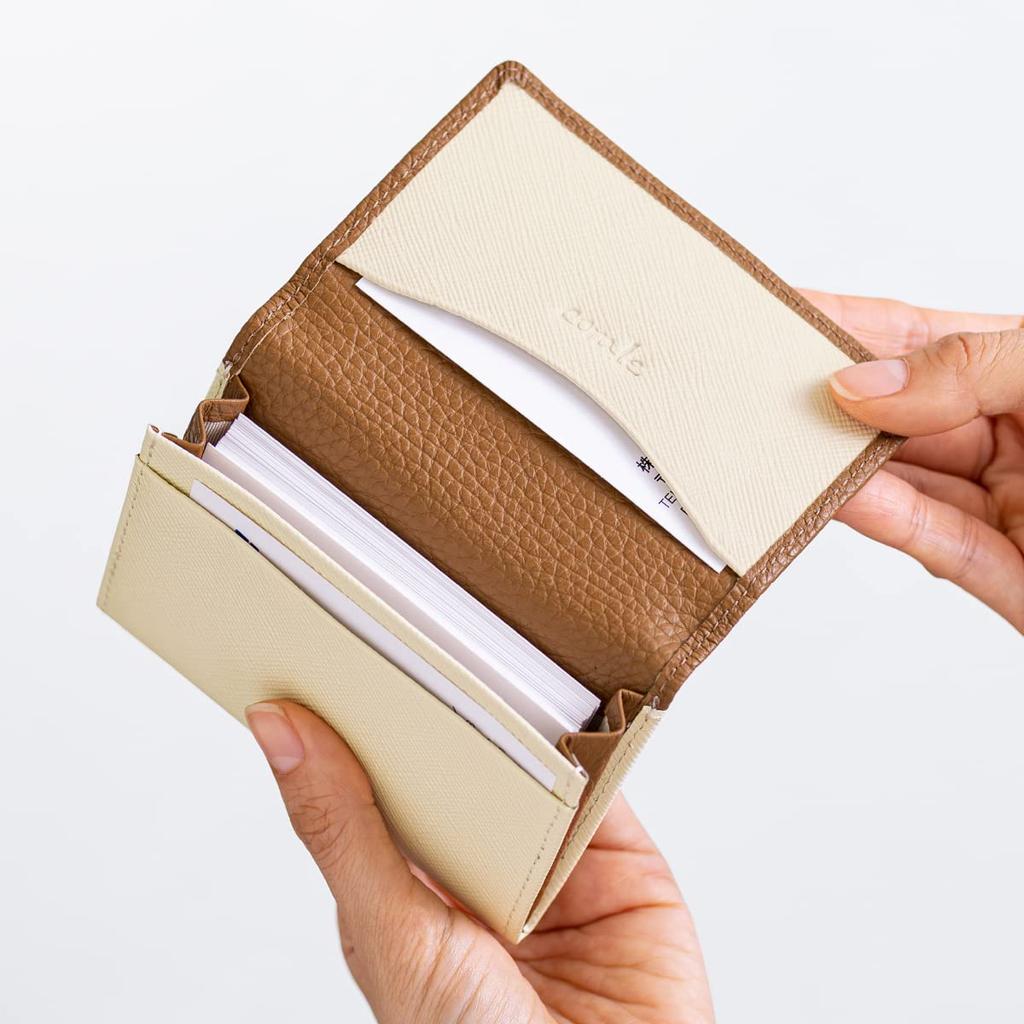 Corale Women's Business Card Case, Genuine Italian Leather with Prism Design, Stylish Card Case for Women (Brown)