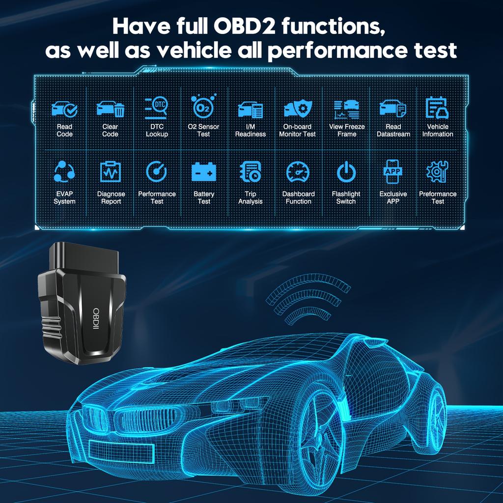 OBD2 Skannerleser Trådløst Auto Diagnostisk Skanneverktøy For iOS & Android For Ytelsestest Trådløs 5.4 Bil Sjekk Motor Bil Kodeleser