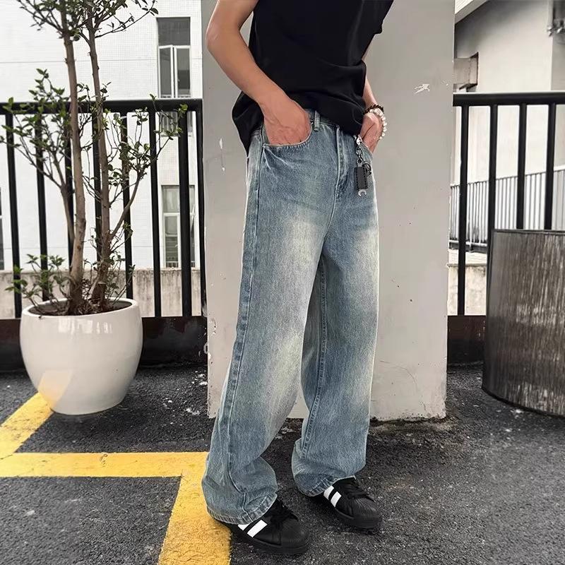 American retro lightning pattern micro-pull jeans men's unknwn nhappy straight loose wide-leg pants