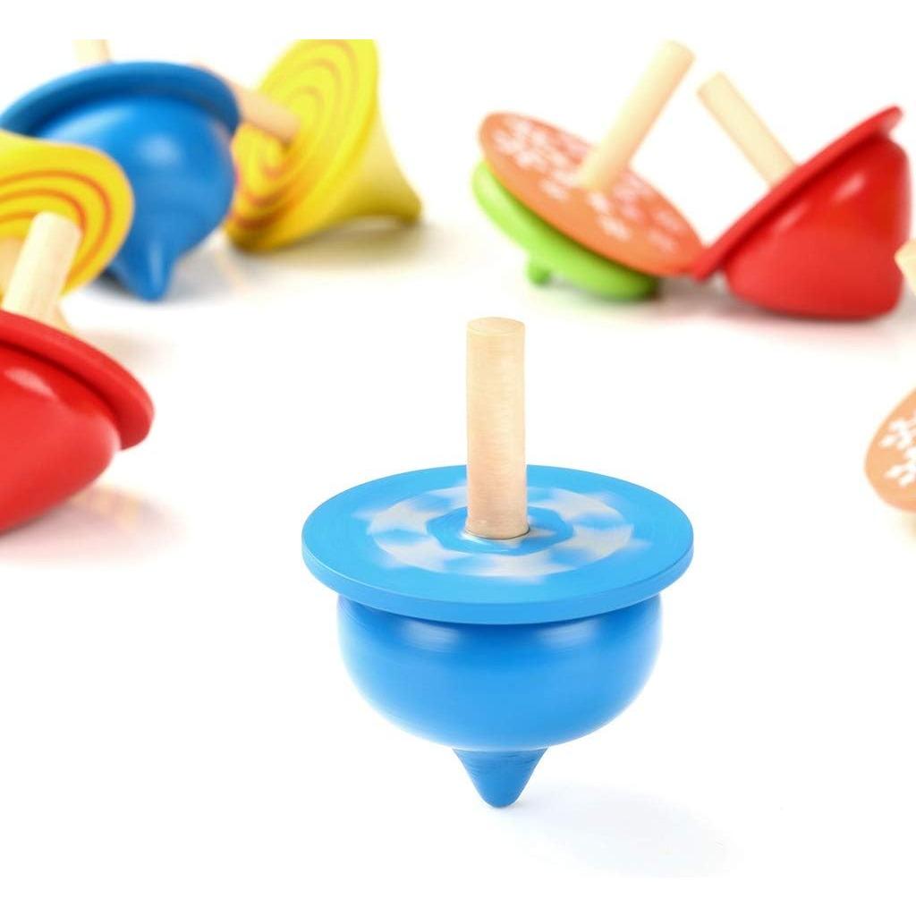 Pack of 12 Wooden Spinning Tops, Wooden Spinning Tops, Colorful Wooden Spinning Tops, Toy Spinning Tops for Children