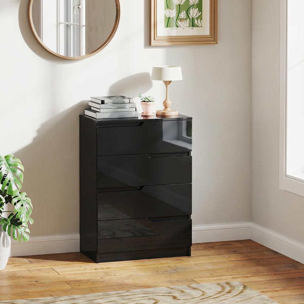 Chest of Four High Gloss Front Drawers - Black