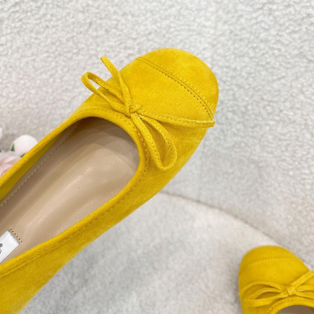 Höhenzunahme 5cm Wildleder Schleife runder Kopf flacher Mund Einzelne Schuhe Damen 25 Frühling neu retro Ein-Pedal flache Ballerinas