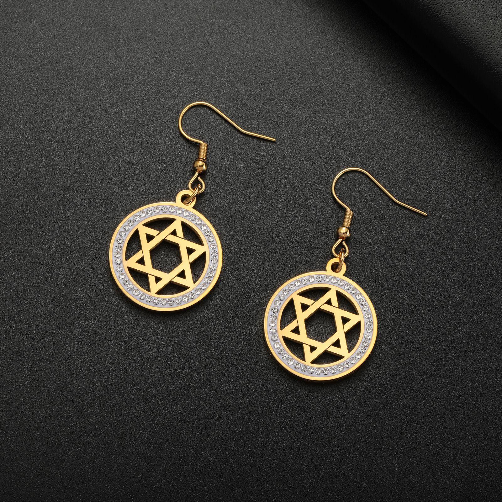 

Серьги-капли из циркония «Звезда Давида» из нержавеющей стали с символом гексаграммы для женщин, еврейский амулет, ювелирные изделия в подарок, новые золотой