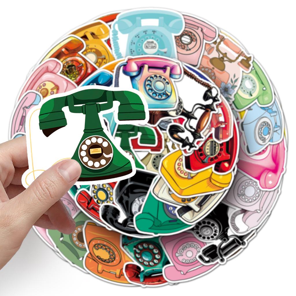 50 Retro Phone Graffiti Stickers Personalized Cartoon Creative DIY Water Cup Suitcase Decoration Stickers