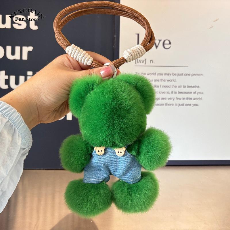Fluffy Bear Plush Keychain Pendant Rabbit Fur Key Chain Stuffed Toy Key Ring for Women Cute Doll Bag Charm Backpack Keyring Gift