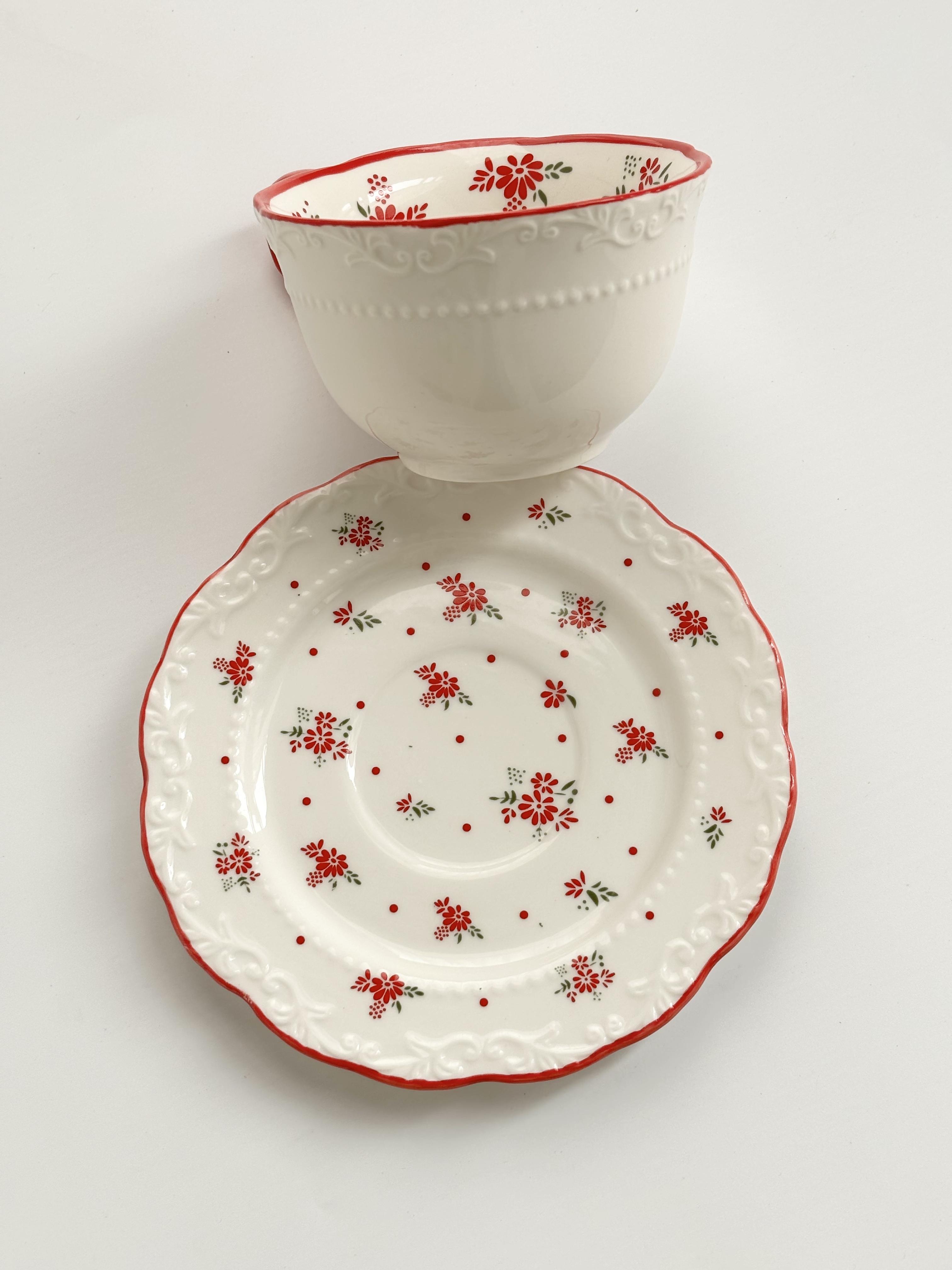 

Креативная рельефная ретро цветочная керамическая тарелка кружка 200-400ml красный