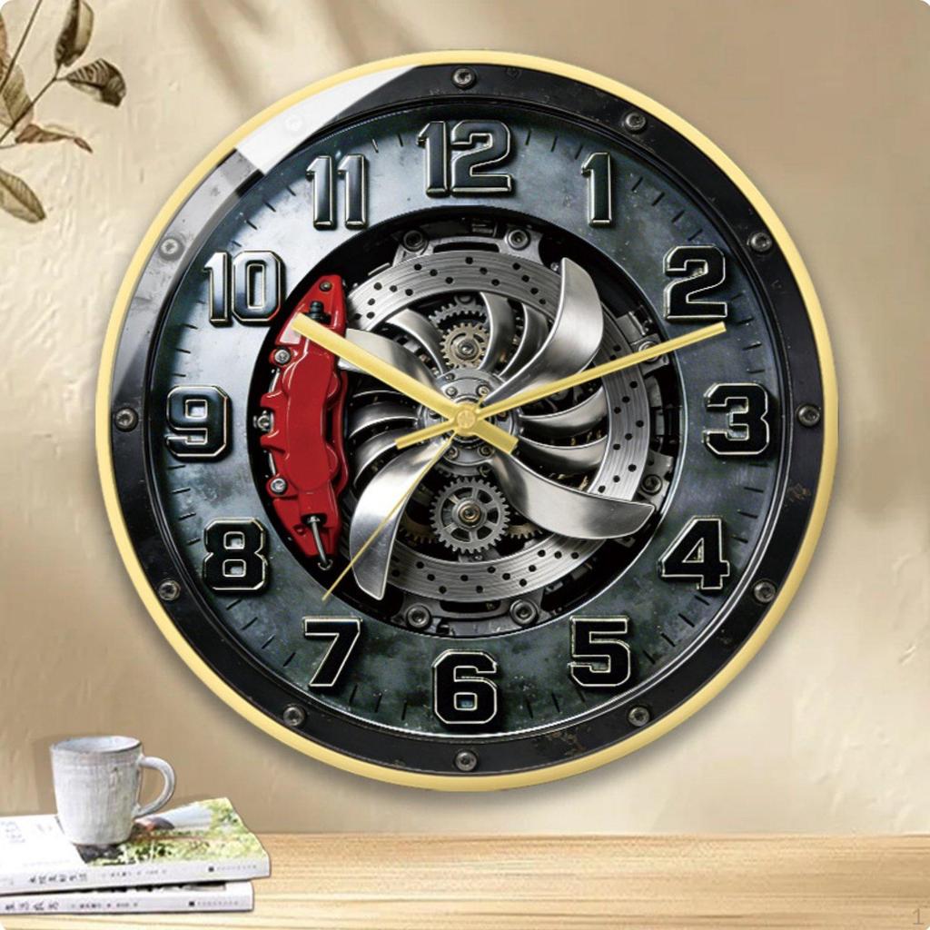 Car Wheel Hub Clock Noiseless Mechanism Brake Disc Wall 3D Decorative Piece Decor for Men,