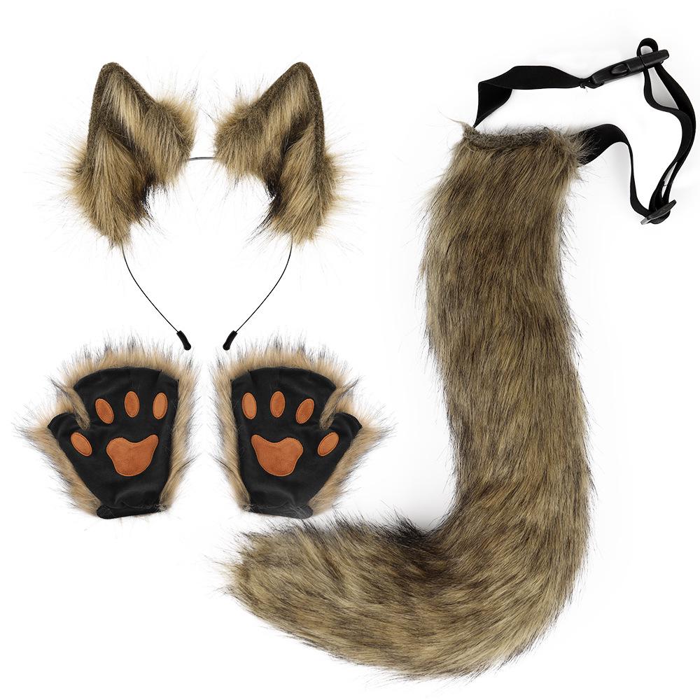 Popular Halloween Beast Claws Faux Plush Fox Ears Headband & Tail Cosplay Accessories