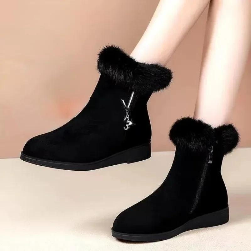 Fashion Winter New Snow Boots for Women,fashionable and Plush Warm Thick Cotton Boots with Flat Bottom Zipper and Anti Slip Cotton Boots