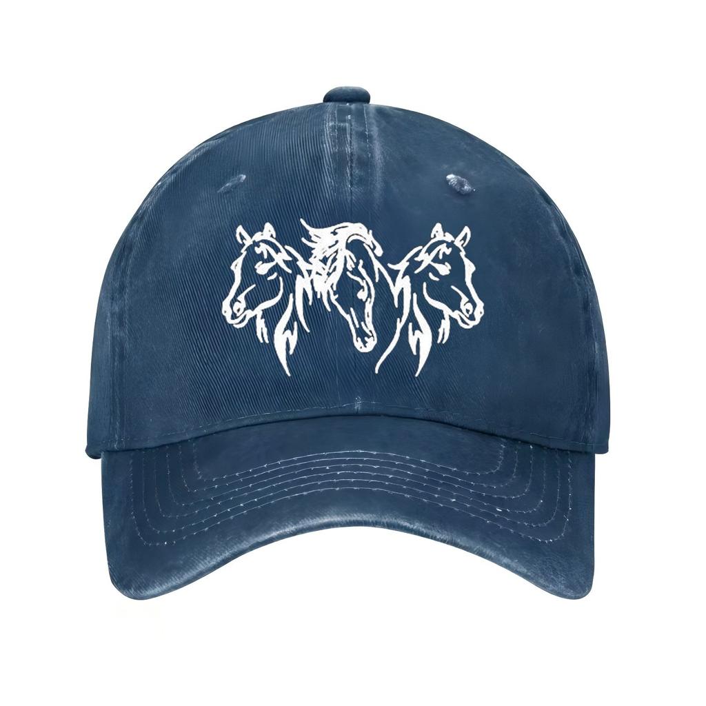 Triple Horse Head Print Baseball Cap Adjustable Cotton Unisex Casual Outdoor Sports Hat