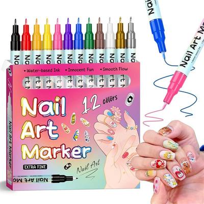 Waterproof Nail Art Pen, Quick Dry Nail Art Pens, 12/24 Color Nails Arts Pen Set, DIY Nails Arts Marker Drawing Painting Liner Pens