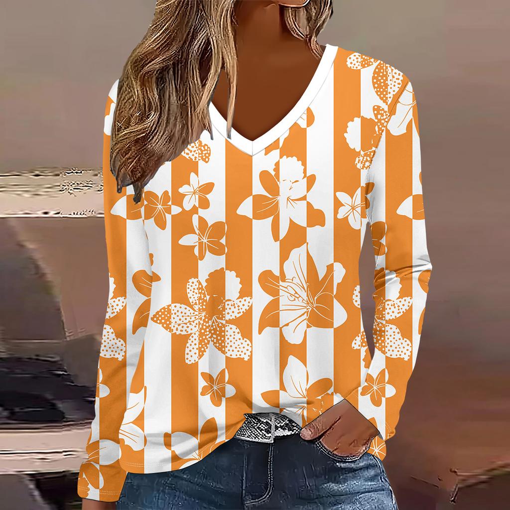 Europäische und amerikanische Mode 2025 Damen Elegantes V-Ausschnitt Langarm T-Shirt