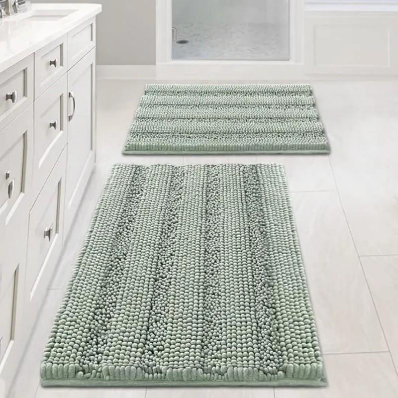 Thick Solid Chenille Bath Mat Non-Slip Absorbent Floor Rug Entryway Bathroom Kitchen Living Room