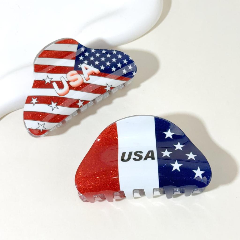 USA Statue of Liberty American Flag Hair Claw Clip - Independence Day Faux Acetate Large Clip