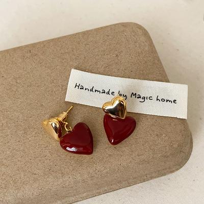 Orecchini a perno Ankola Red Oil Dripping Love Orecchini da donna Letterari Retrò Dolci Moda Personalità Versatili