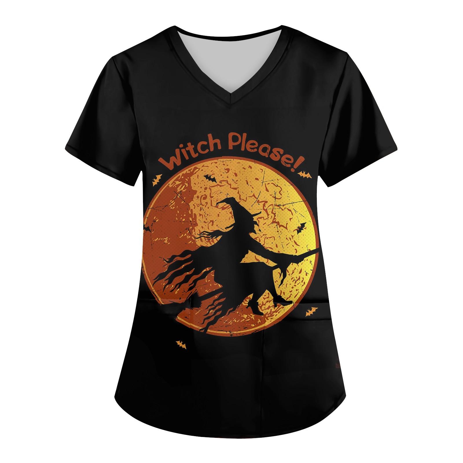 

Женская модная футболка с коротким рукавом и v-образным вырезом с карманом на Хэллоуин L чёрный