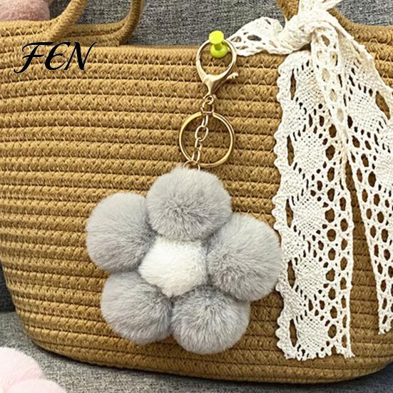 Flower Bag Charm Plush Keychain for Handbags, Five-petal Charm, Soft Fluffy Backpack Hanging Accessory Women Ornament