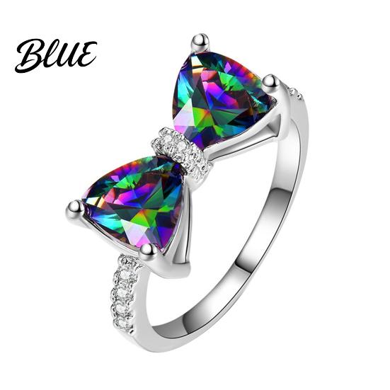 Knitted Ring Women Bow Colorful Cubic Zirconia Multi-faced Cutting Wedding