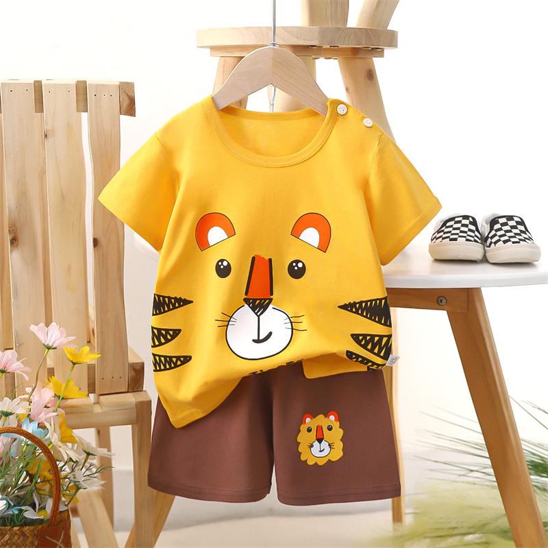 2026 Summer Kids O-Neck Short Sleeve Top Suits Baby Spring Cartoon Short Pant Two-pieces Set Suit for Girl Boy