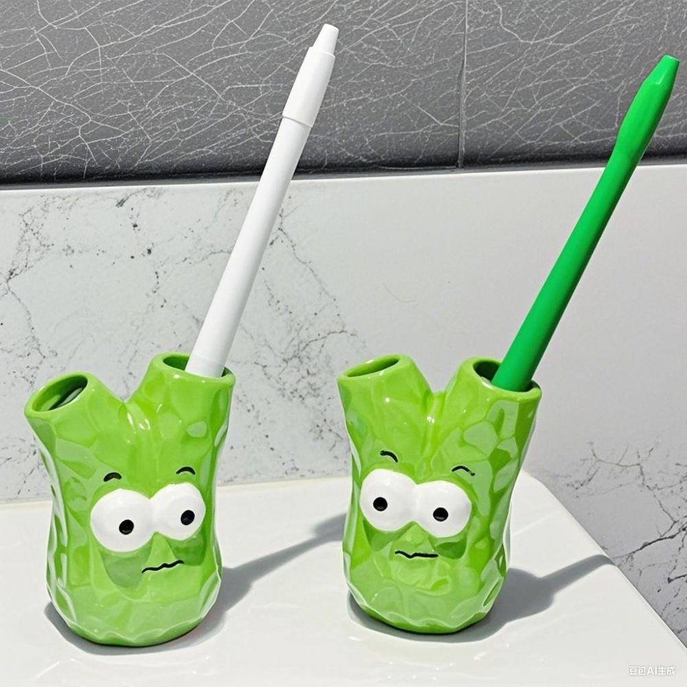 Creative Ceramic Toothbrush Holder Scallion Shape Makeup Brush Shelf  Home Decor