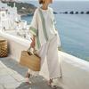 Women's Stripe 2 Piece Outfit Crew Neck Half Sleeve Top And Wide Leg Pants Set Casual Loose Beach Set