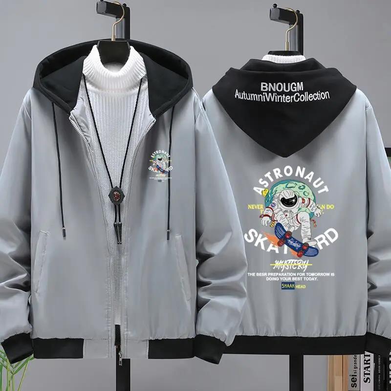 

Мужская куртка с капюшоном, зимнее утепленное теплое пальто, обычная тонкая парка, мужские куртки с принтом инопланетянина на хлопковой подкладке S серый