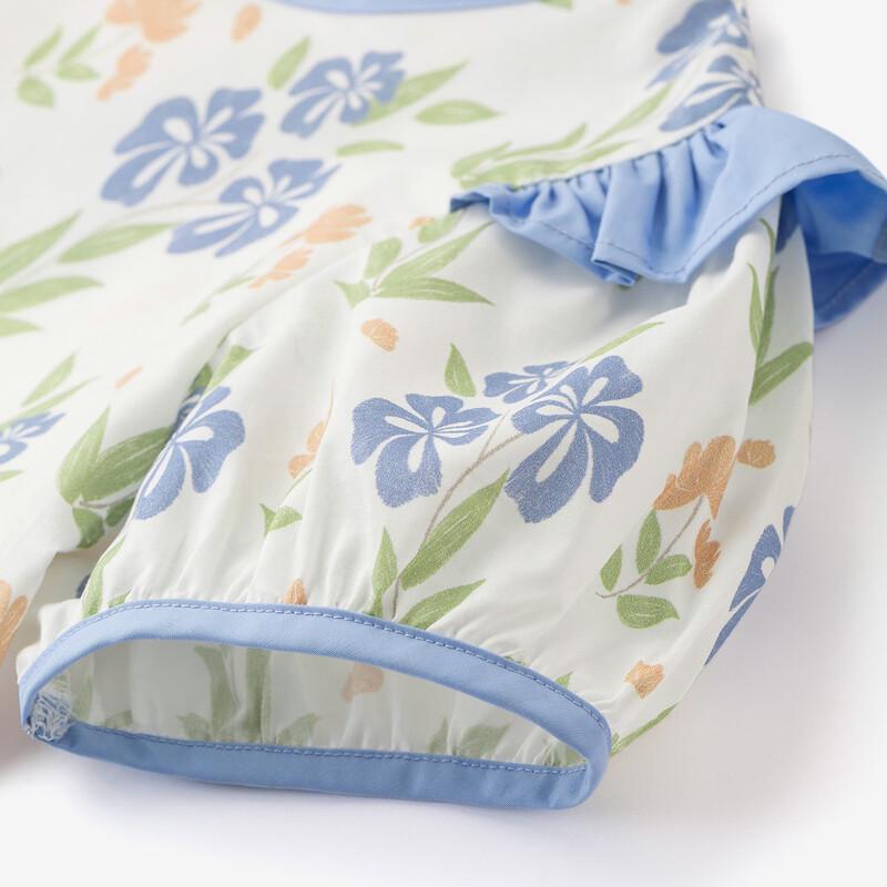 Xiaoyinman Girls' Floral Cotton Flutter Sleeve Summer Dress