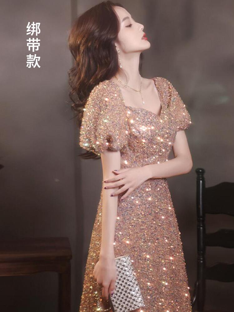 Annual Meeting Dress 1011 Summer New Sequined Evening Dress Niche Celebrity Annual Meeting Host Performance Dress Bridal Respect